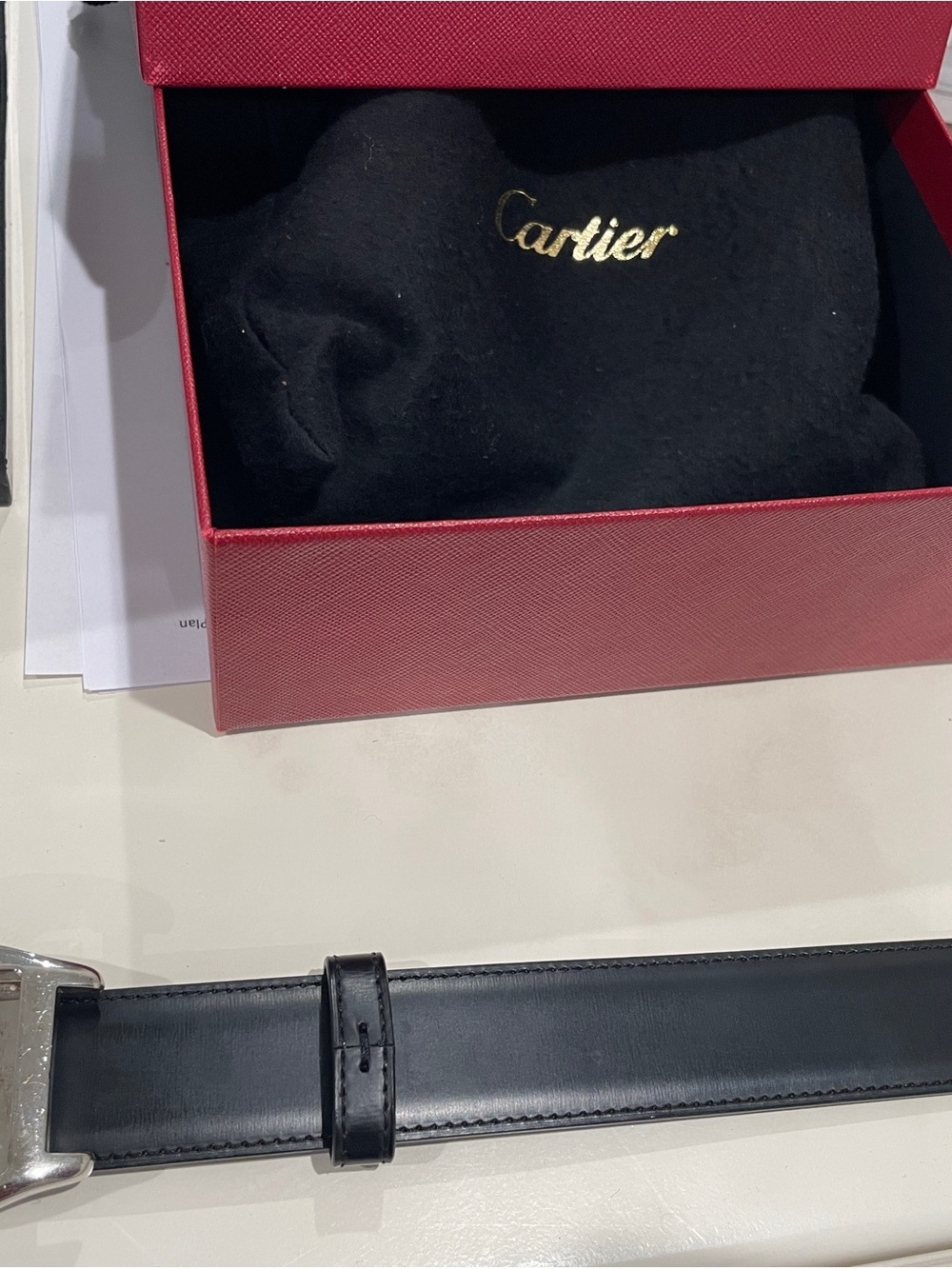 Cartier Black/Brown Leather Men’s Belt with Silver Buckle